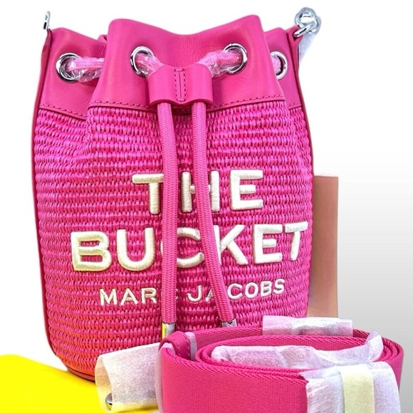 Marc Jacobs “The Bucket” Woven w/Leather Trim Bright Pink - Picture 1 of 9